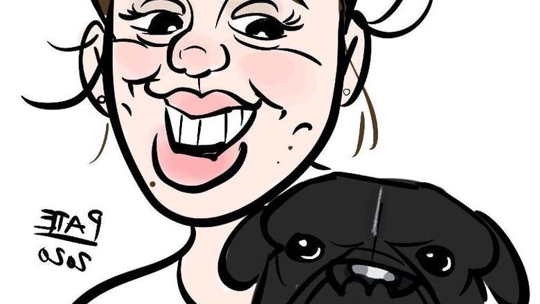 caricature drawing of girl and dog