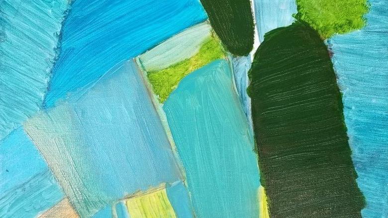 blues, greens, yellows oil painting